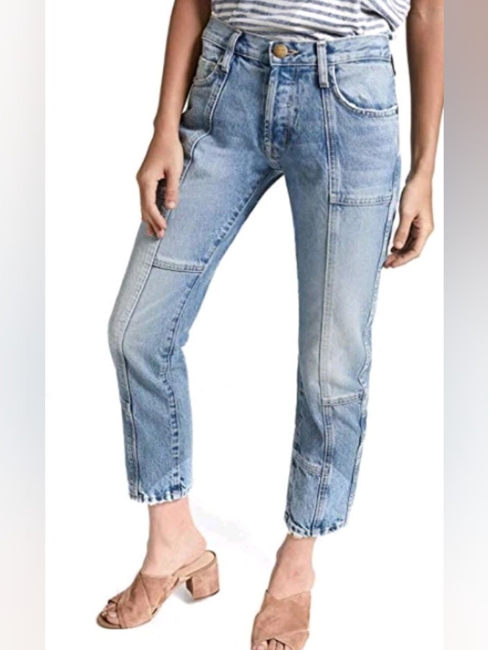 Current/Elliott L96907 Straight Leg Mid Rise Patchwork Underwood Crossover Jean